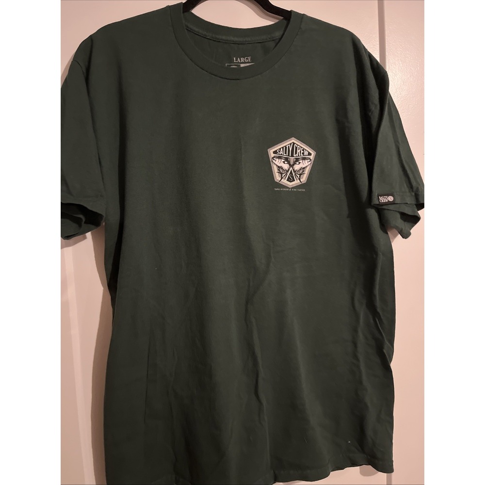 Salty Crew Mens Large Green Fishing Graphic T-Shirt Short Sleeve Fish Logo Tee
